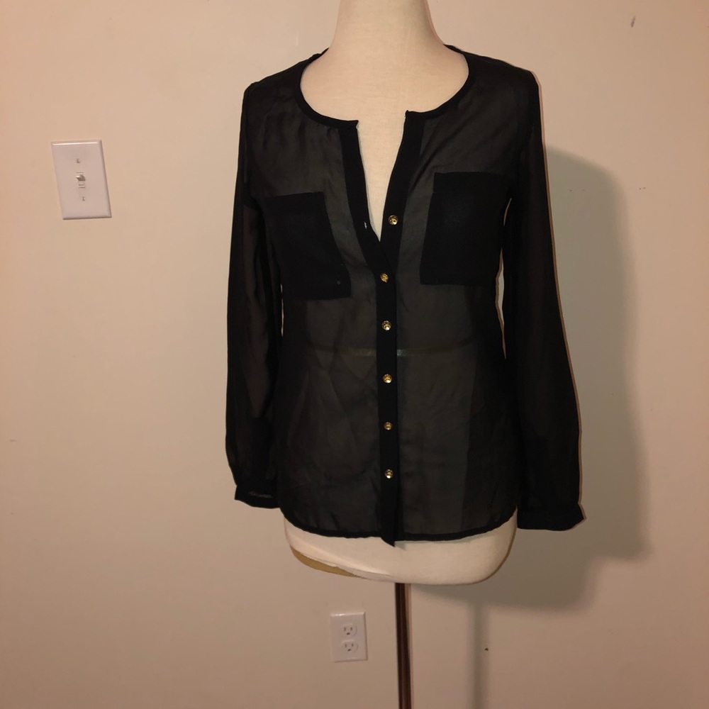 Sheer Blouse with Gold Buttons